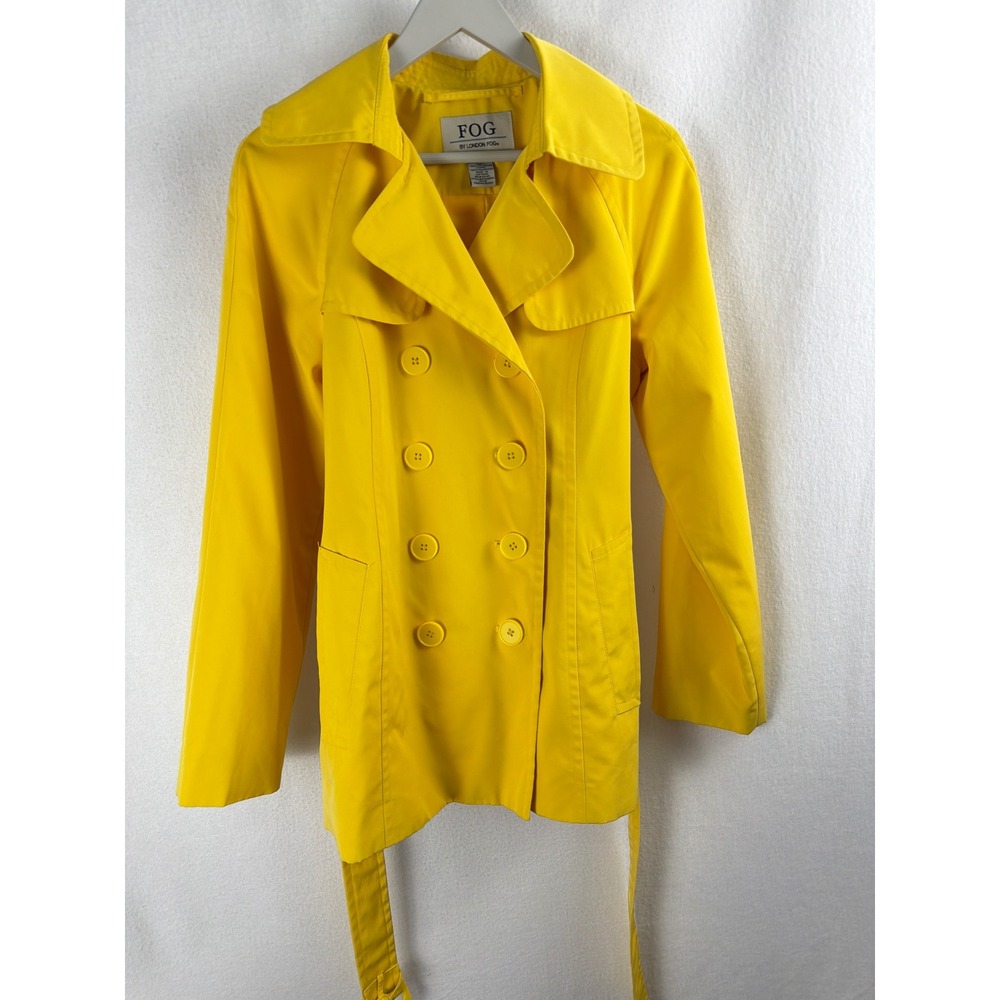 Fog by London Fog Womens Yellow Double Breasted Belted Trench Coat Small 572280S
